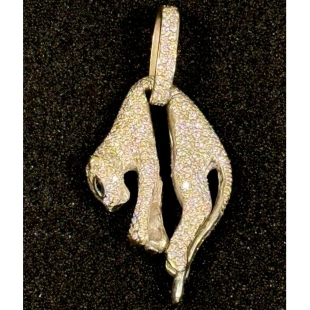 18K White Gold Diamond and Sapphire‎ Eyed Hanging Panther Pendant with Appriasal